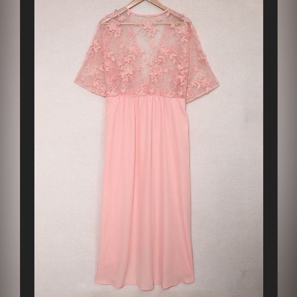 #46 Peach Floral Mesh Lace Open Front Kimono/Duster - Picture 4 of 10